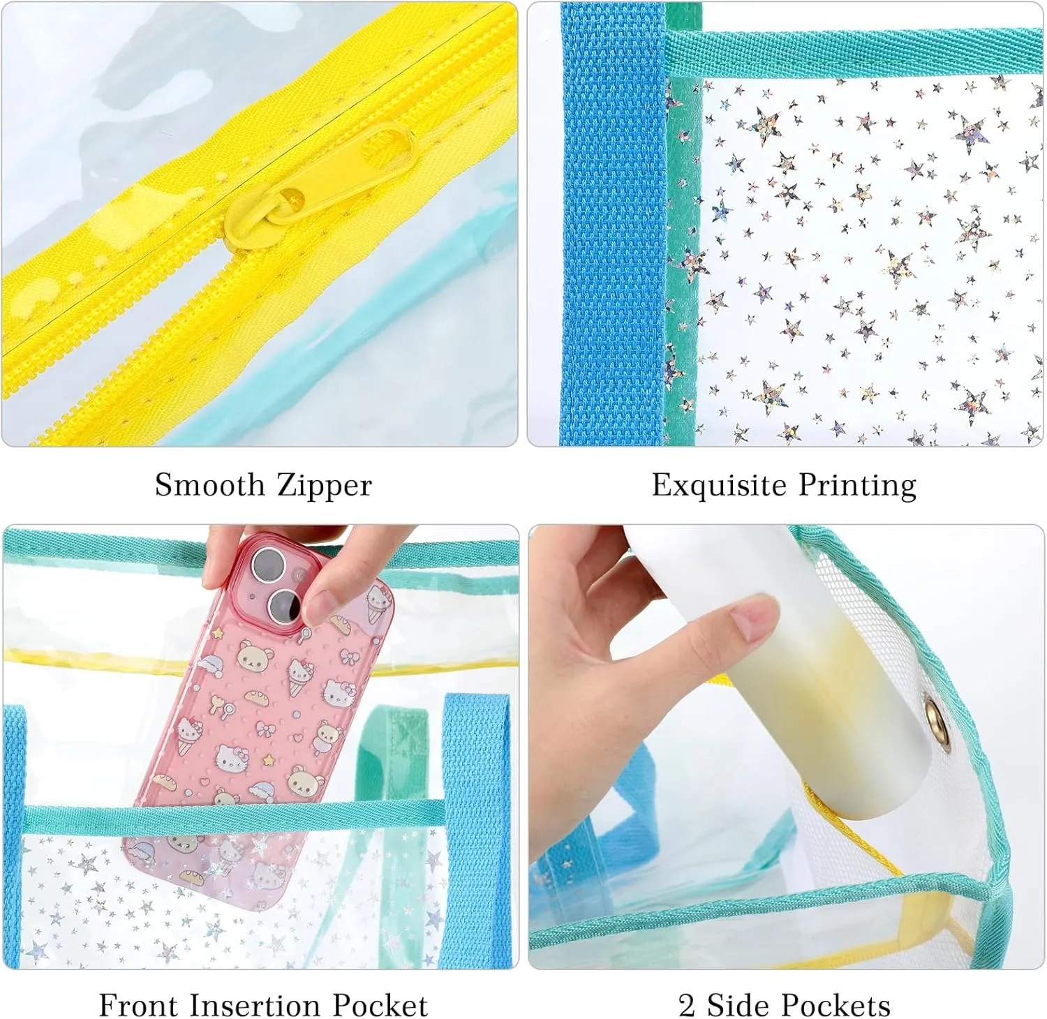 Beach Bags for Women - Clear Tote Bag for Women with Waterproof Pocket, PVC Beach Tote Bag Sandproof for Pool, Travel