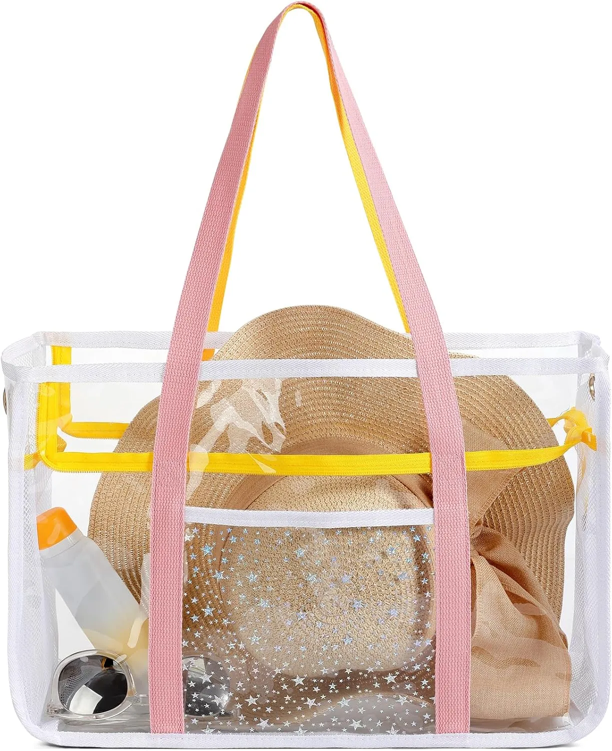 Beach Bags for Women - Clear Tote Bag for Women with Waterproof Pocket, PVC Beach Tote Bag Sandproof for Pool, Travel