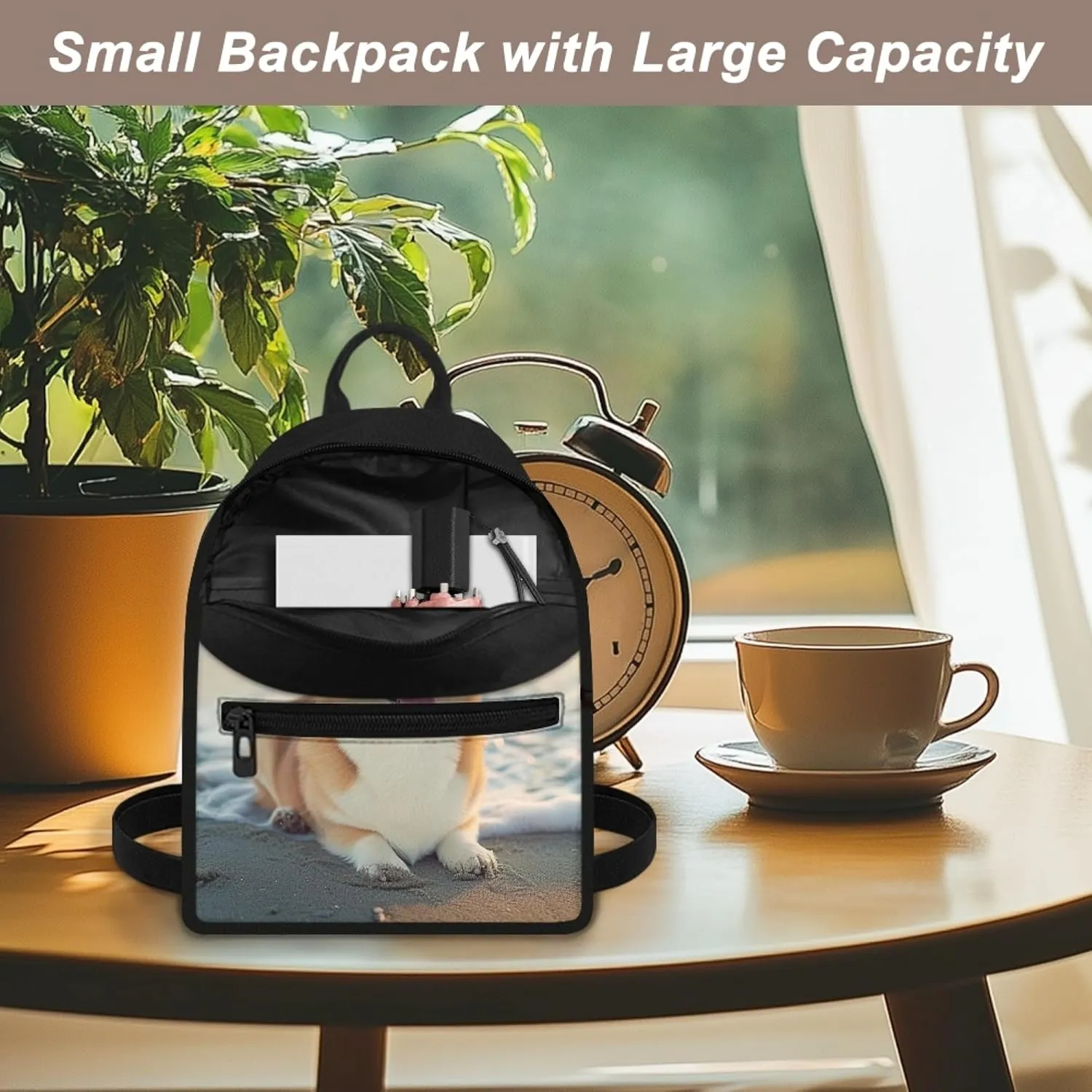 Beach Corgi Small Backpack for Womens Cute Shoulder Bag with Pocket Ladies Casual Backpacks Fashion Mini Backpack Purse