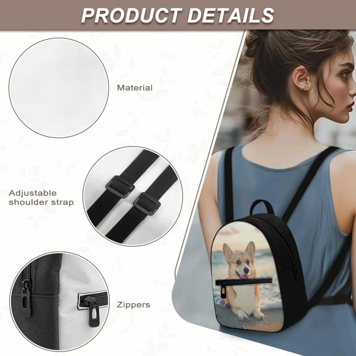 Beach Corgi Small Backpack for Womens Cute Shoulder Bag with Pocket Ladies Casual Backpacks Fashion Mini Backpack Purse