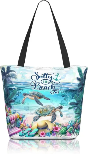 Beach Tote Bags for Women Sea Turtles Travel Beach Shoulder Bags Canvas Tote