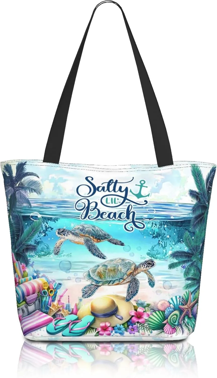 Beach Tote Bags for Women Sea Turtles Travel Beach Shoulder Bags Canvas Tote