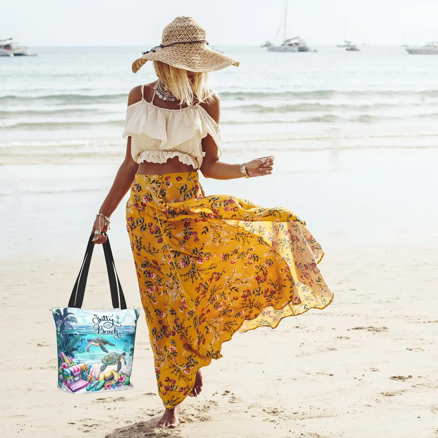 Beach Tote Bags for Women Sea Turtles Travel Beach Shoulder Bags Canvas Tote