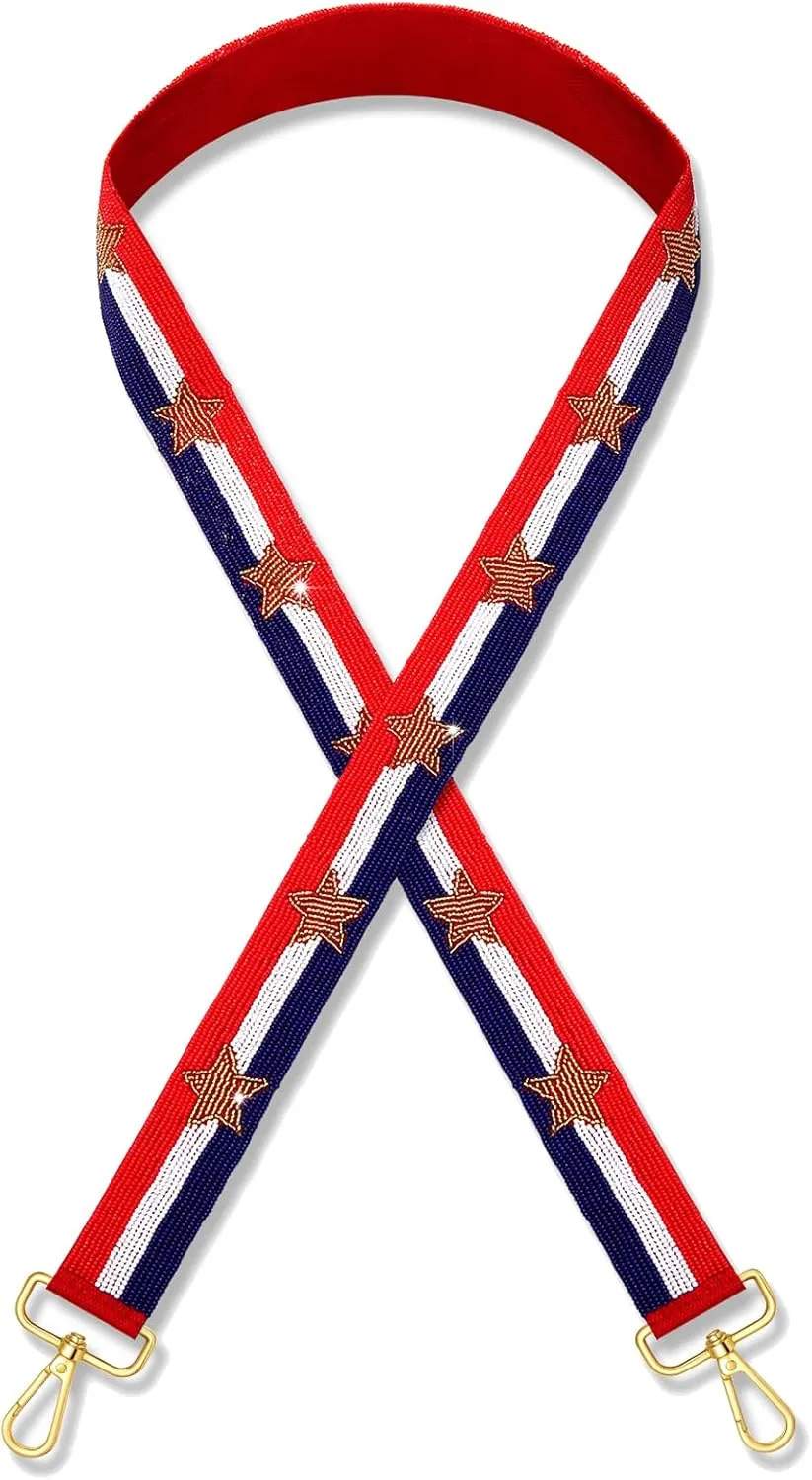 Beaded 4th of July Purse Strap USA Purse Strap Replacement Red White and Blue Patriotic Crossbody Shoulder Bag Straps 4th of July Outfits (Style H)
