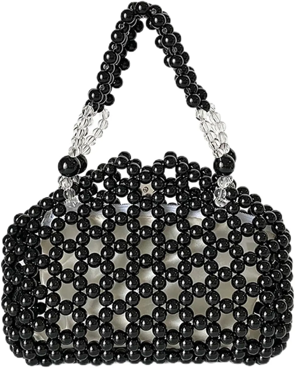 Beaded Purse Pearl Beaded Top Hand Handbag for Women Beachy Dressy Beach Party Sweet Shoulder Bag for Vacation Travel