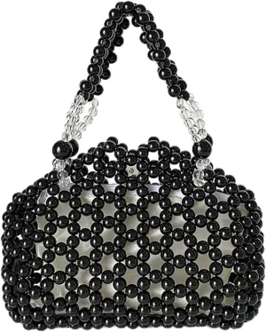 Beaded Purse Pearl Beaded Top Hand Handbag for Women Beachy Dressy Beach Party Sweet Shoulder Bag for Vacation Travel