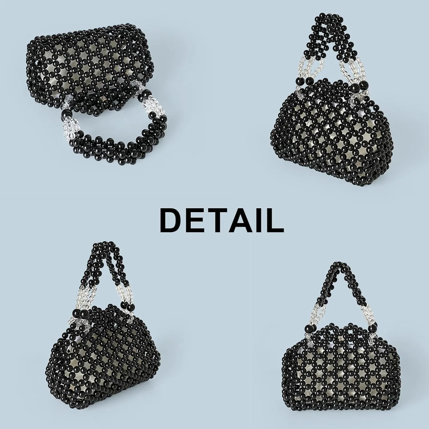 Beaded Purse Pearl Beaded Top Hand Handbag for Women Beachy Dressy Beach Party Sweet Shoulder Bag for Vacation Travel