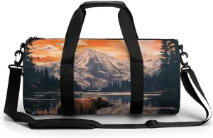 Bear Snow Mountain Sunset Compact Gym Bag Travel Duffel Bags Lightweight Foldable Sports Tote Gymbag