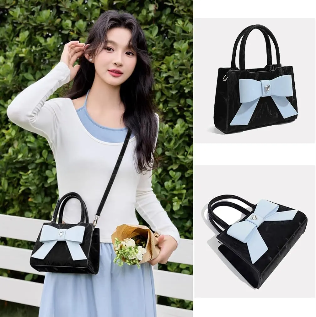 Beatfull Cute Bow Purse Small Top Handle Crossbody Handbags for Women Trendy Leather Square Shoulder Bag Y2K