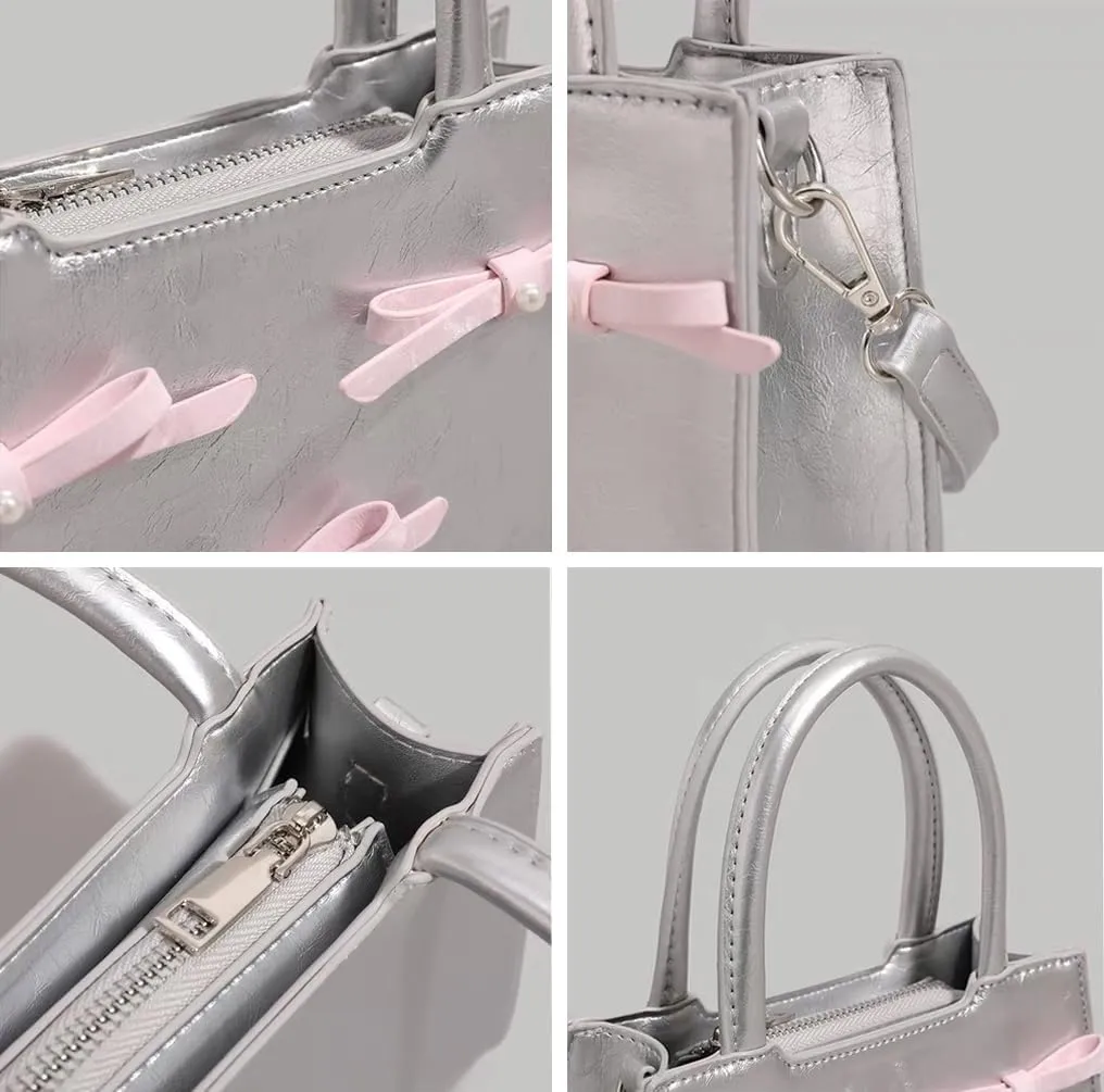 Beatfull Cute Bow Purse Small Top Handle Crossbody Handbags for Women Trendy Leather Square Shoulder Bag Y2K