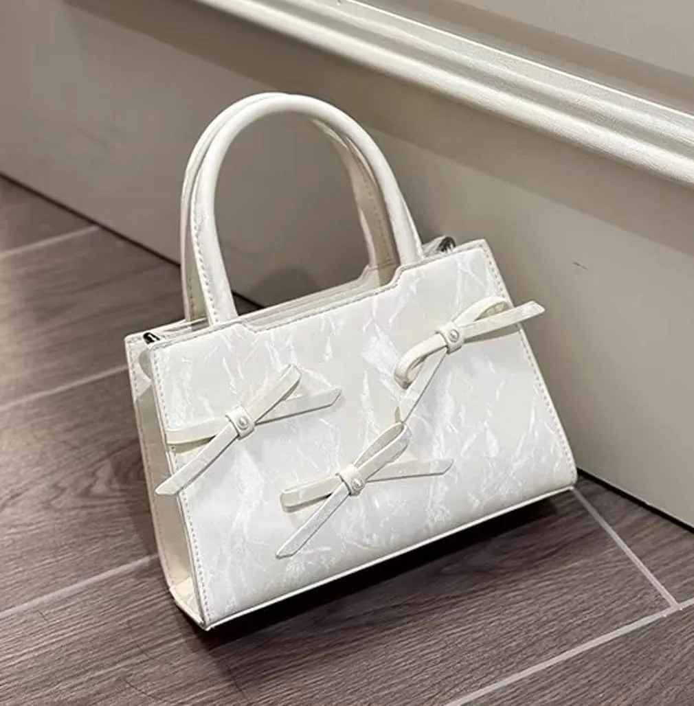 Beatfull Cute Bow Purse Small Top Handle Crossbody Handbags for Women Trendy Leather Square Shoulder Bag Y2K