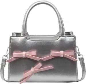 Beatfull Cute Bow Purse Small Top Handle Crossbody Handbags for Women Trendy Leather Square Shoulder Bag Y2K