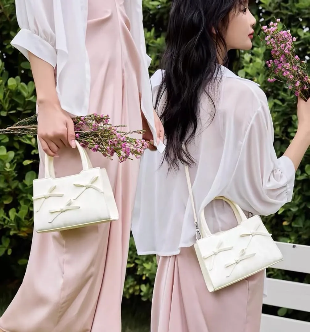 Beatfull Cute Bow Purse Small Top Handle Crossbody Handbags for Women Trendy Leather Square Shoulder Bag Y2K