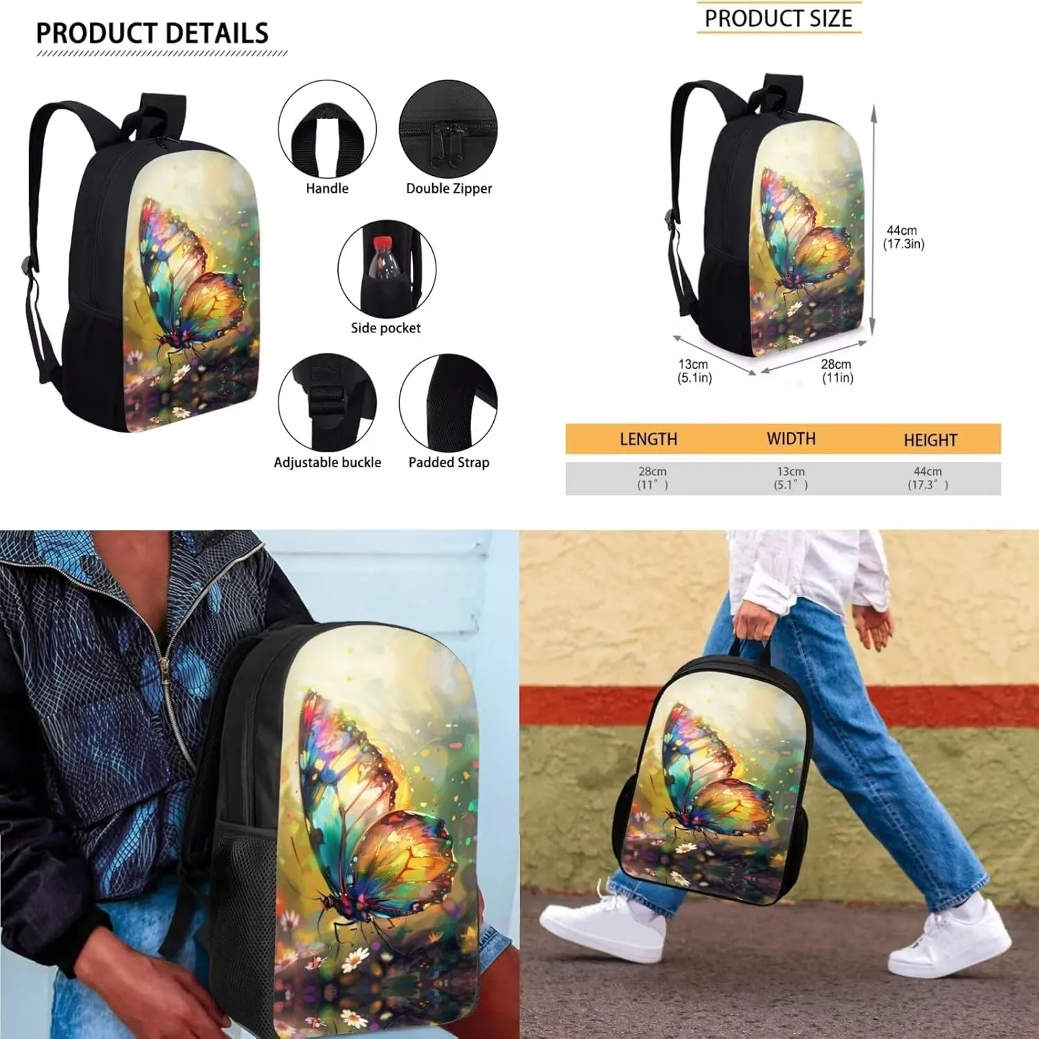 Beautiful Butterfly Backpacks for Girls Custom Stylish Backpack Set for Teens Boys Waterproof Backpacks School Bookbags with Lunch Bag Pencil Pouch Ideal Gifts for Teens 11-13T