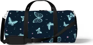 Beautiful Flying Butterflie Stars Sports Duffel Bag Travel Gym Tote Bags Lightweight Durable Shoulder Strap Waterproof Polyester Outside Mesh Pocket Overnight Trip Duffel Bag for Women Men