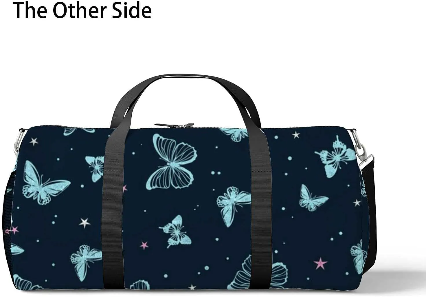 Beautiful Flying Butterflie Stars Sports Duffel Bag Travel Gym Tote Bags Lightweight Durable Shoulder Strap Waterproof Polyester Outside Mesh Pocket Overnight Trip Duffel Bag for Women Men