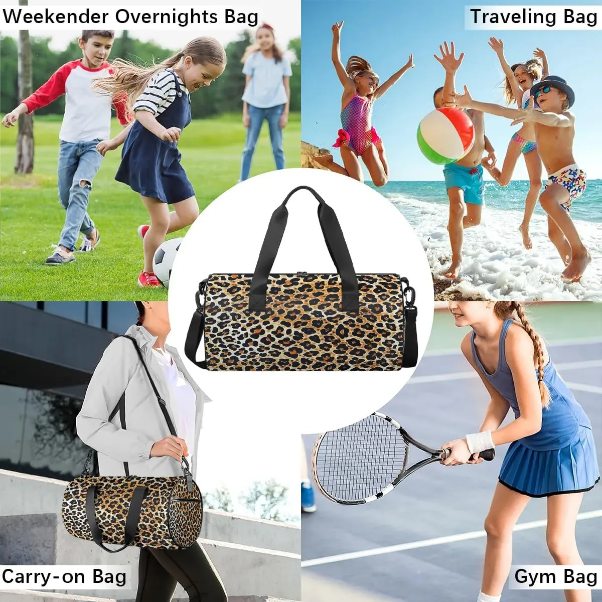 Beautiful Leopard Print Gym Bag for Women Men Lightweight Weekender Travel Bag Stylish Duffle Bag for Gym Travel Overnight Carry On