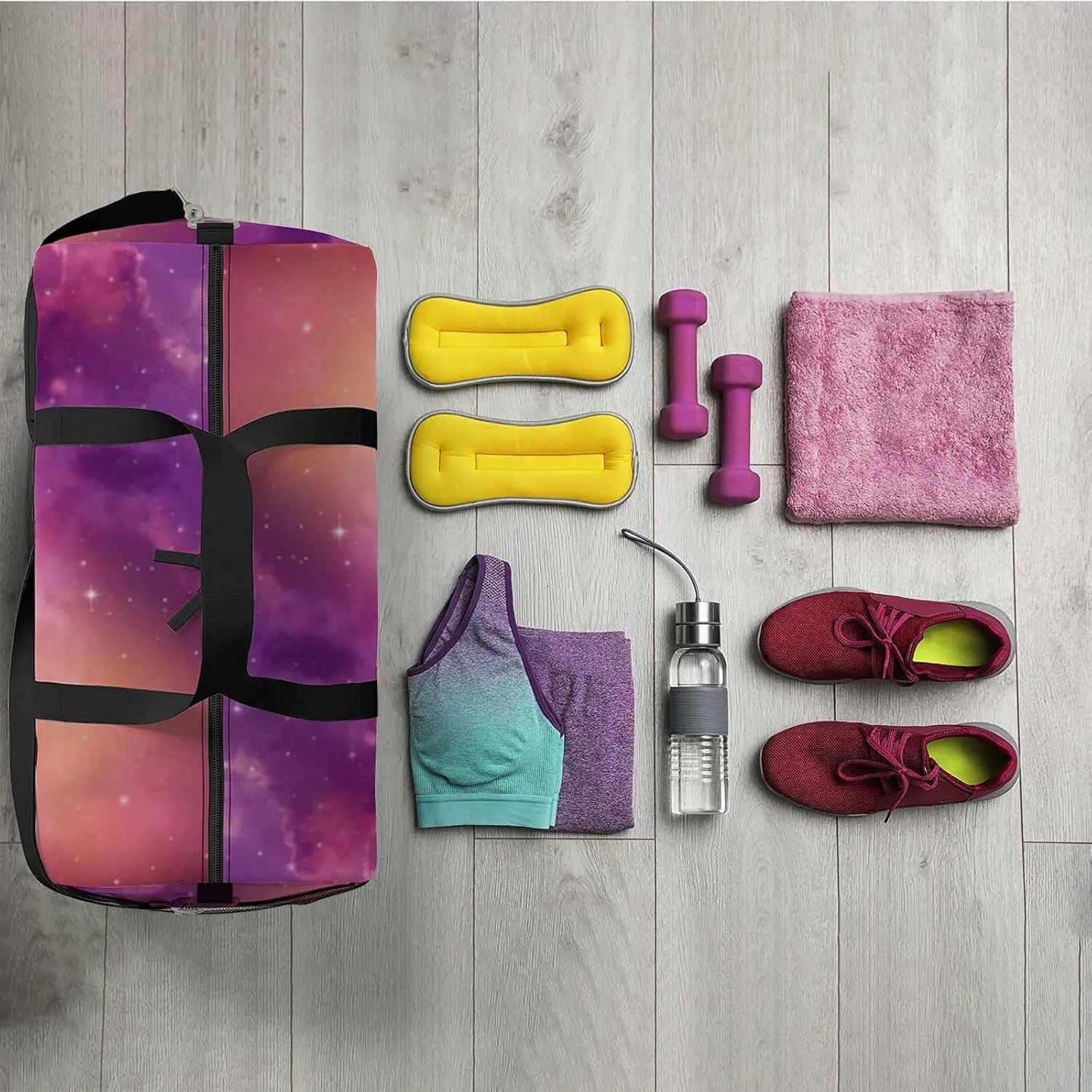 Beautiful Night Sky Cloud Stars Sports Duffel Bag Travel Gym Tote Bags Lightweight Durable Shoulder Strap Waterproof Polyester Outside Mesh Pocket Overnight Trip Duffel Bag for Women Men
