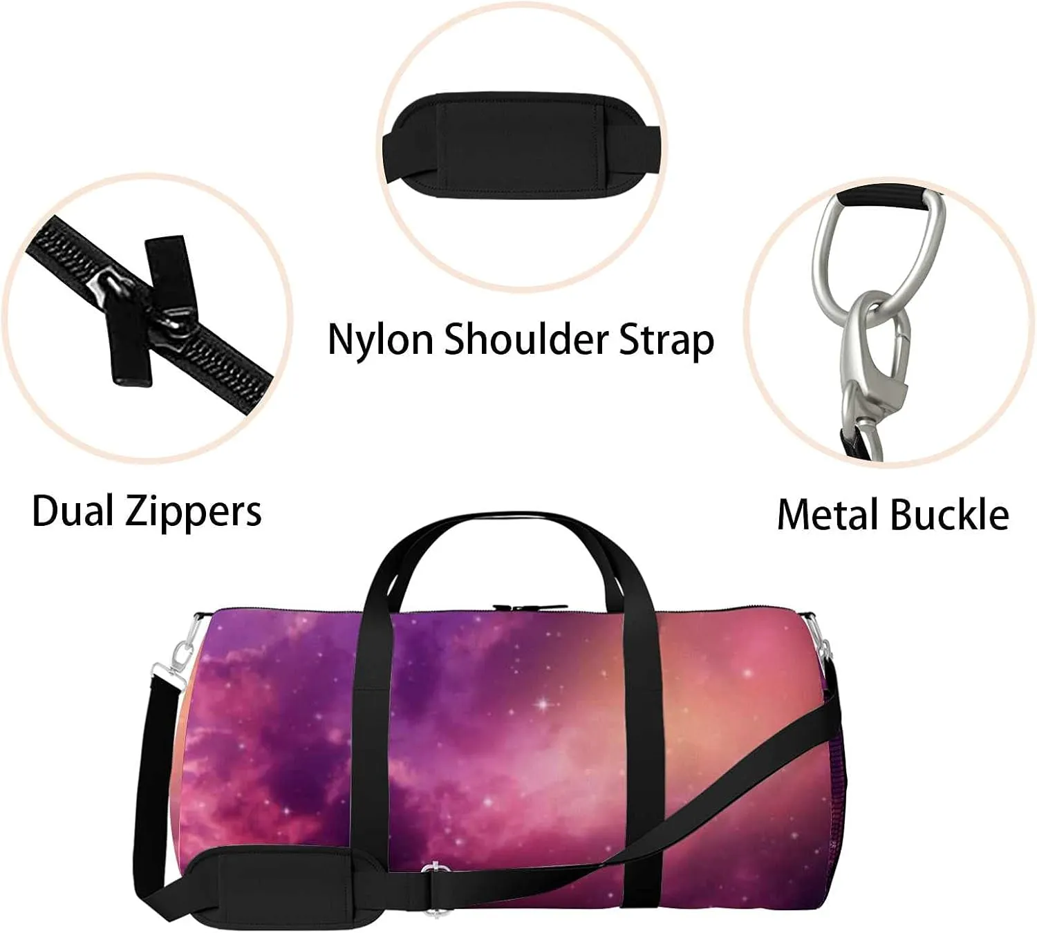 Beautiful Night Sky Cloud Stars Sports Duffel Bag Travel Gym Tote Bags Lightweight Durable Shoulder Strap Waterproof Polyester Outside Mesh Pocket Overnight Trip Duffel Bag for Women Men
