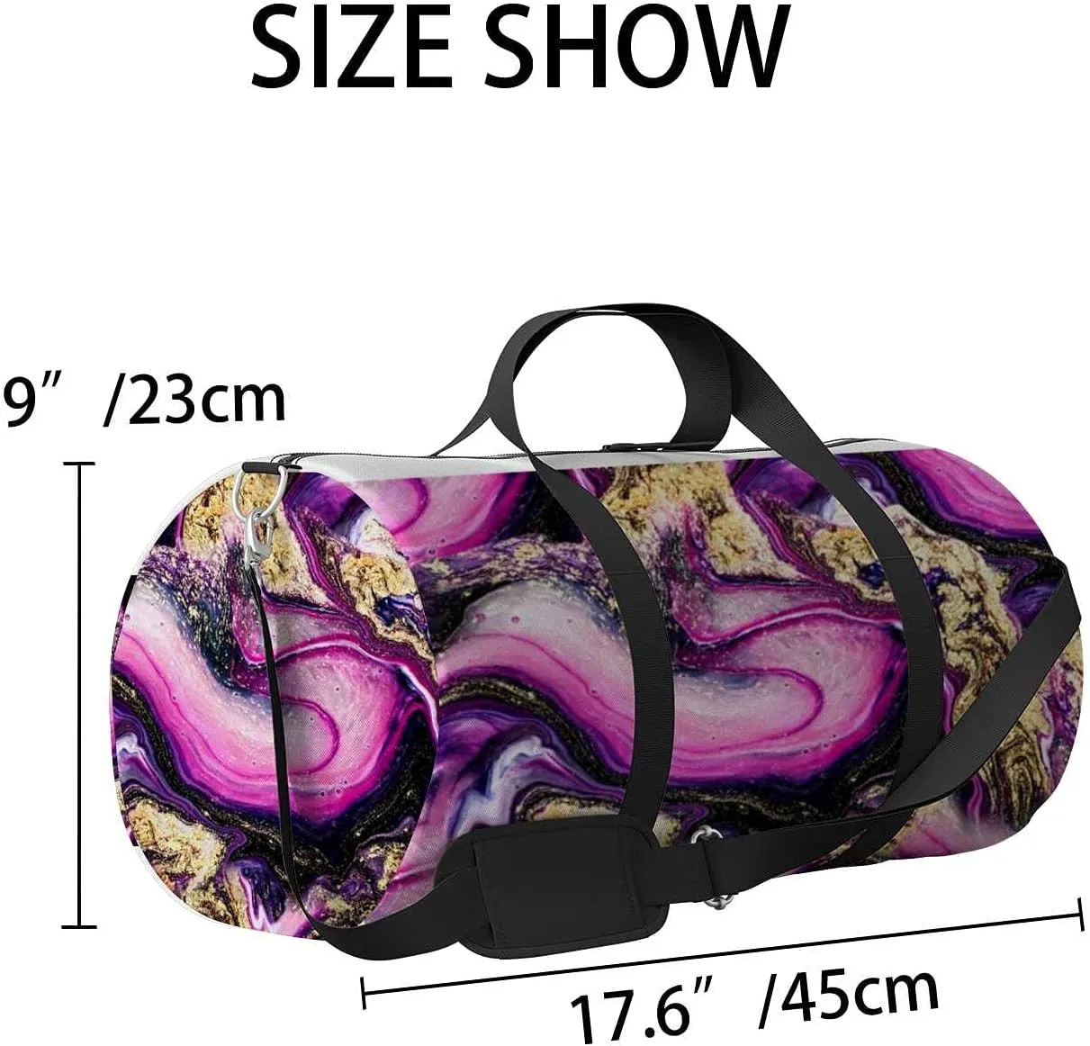 Beautiful Purple Swirl Sports Duffel Bag Travel Gym Tote Bags Lightweight Durable Shoulder Strap Waterproof Polyester Outside Mesh Pocket Overnight Trip Duffel Bag for Women Men