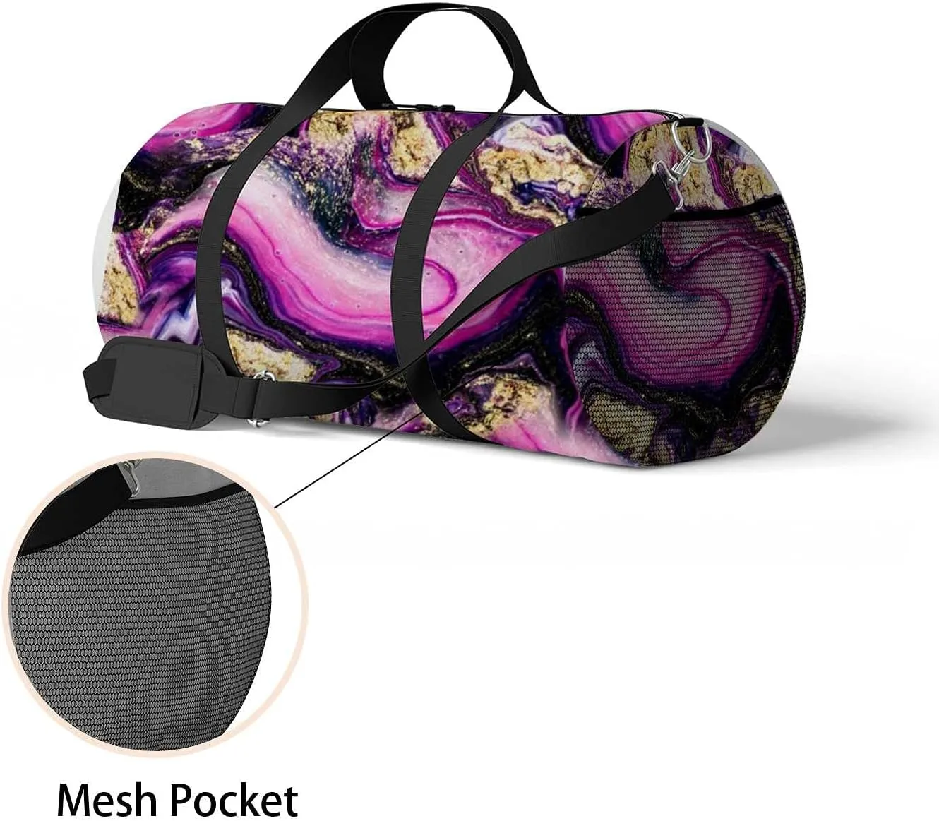 Beautiful Purple Swirl Sports Duffel Bag Travel Gym Tote Bags Lightweight Durable Shoulder Strap Waterproof Polyester Outside Mesh Pocket Overnight Trip Duffel Bag for Women Men