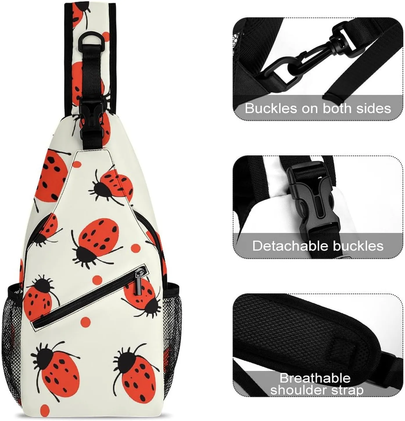 Beautiful White Blue Flowers Sling Bag Lightweight Crossbody Chest Pack Travel Shoulder Bag with Adjustable Strap