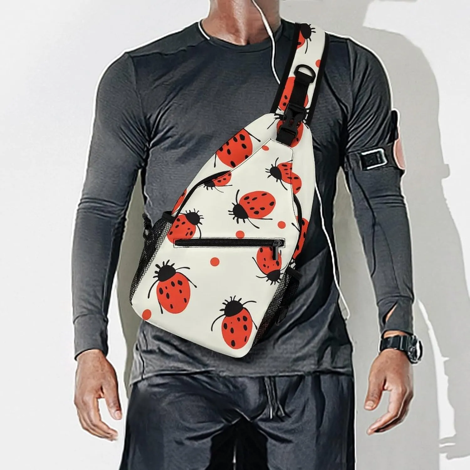 Beautiful White Blue Flowers Sling Bag Lightweight Crossbody Chest Pack Travel Shoulder Bag with Adjustable Strap