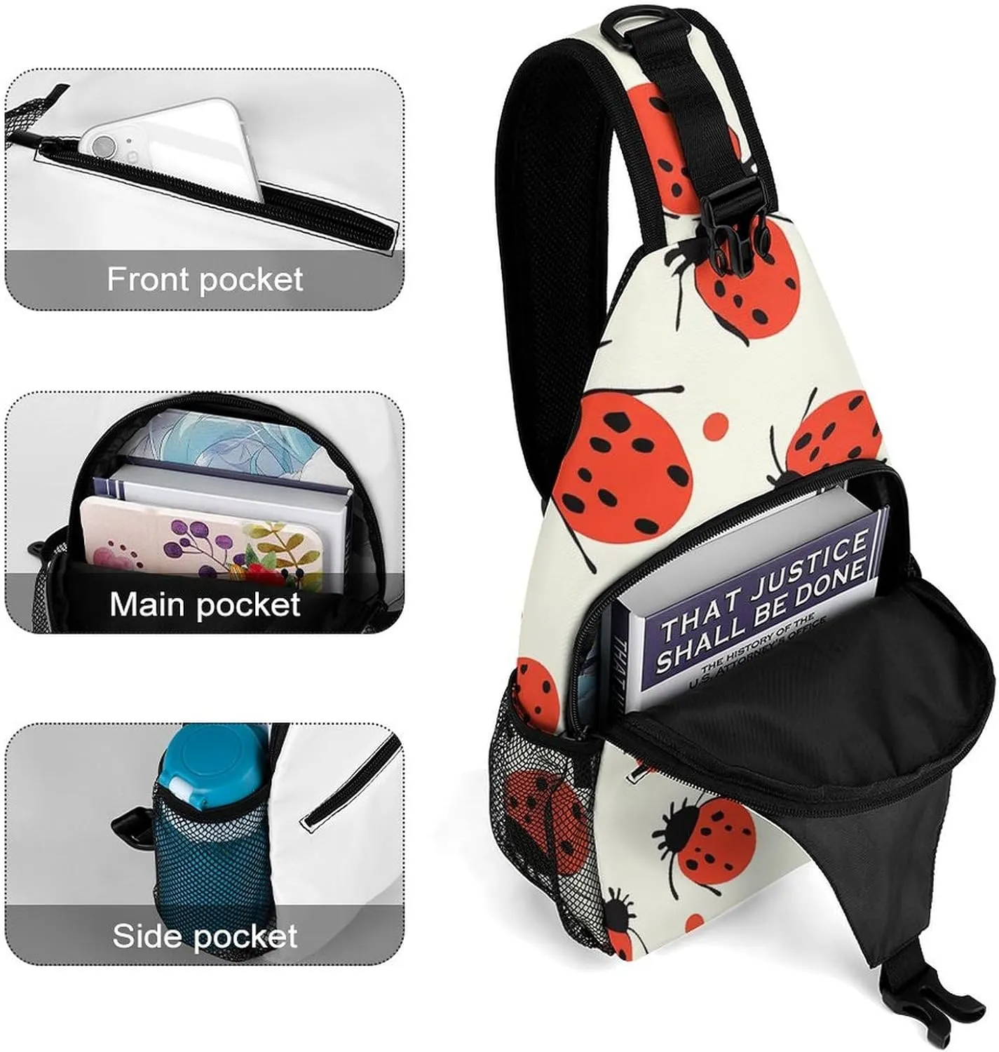 Beautiful White Blue Flowers Sling Bag Lightweight Crossbody Chest Pack Travel Shoulder Bag with Adjustable Strap