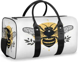 Bee Duffle Bag for Travel, Overnight Weekend Gym Carry On Luggage Bag, Black Yellow Bee Travel Duffel Bag for Men Women