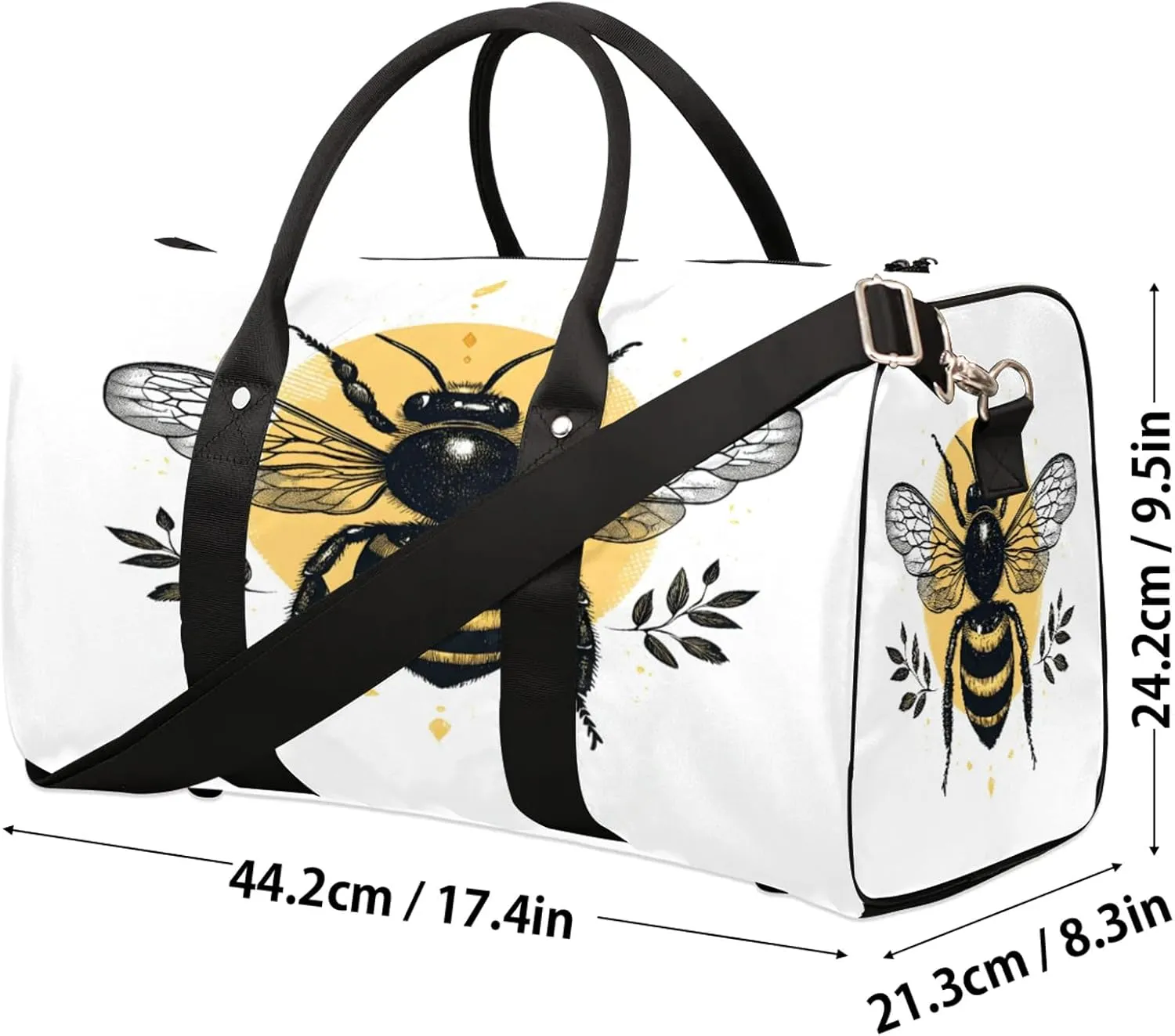 Bee Duffle Bag for Travel, Overnight Weekend Gym Carry On Luggage Bag, Black Yellow Bee Travel Duffel Bag for Men Women