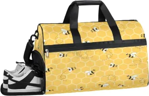 Bee Honey Theme Sports Gym Bag with Wet Pocket & Shoes Compartment Waterproof Workout Duffel Bag for Women and Men Weekender Overnight Duffle Bag Travel Carry-on Tote