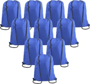BeeGreen Royal Blue Drawstring Backpack Bags Bulk 10 Pack X-Large 22.4" L x 17.5" W Sports Cinch Sack Gym String Bags Machine Washable Heavy Duty String Backpack for Men Women