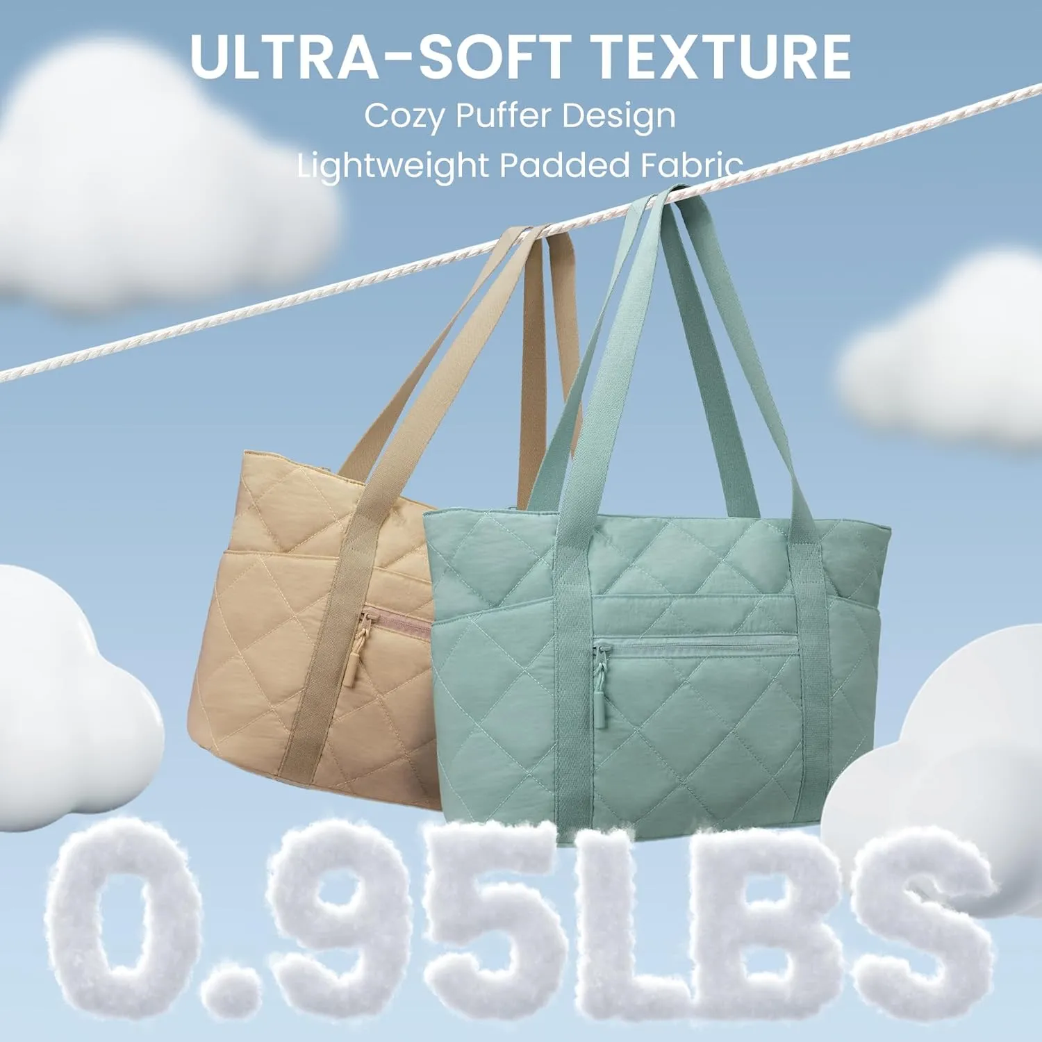 befen Laptop Tote Bag for Women Work, Travel Tote Bags Nurse Puffer Quilted Handbags, Lightweight Waterproof Beach Purse