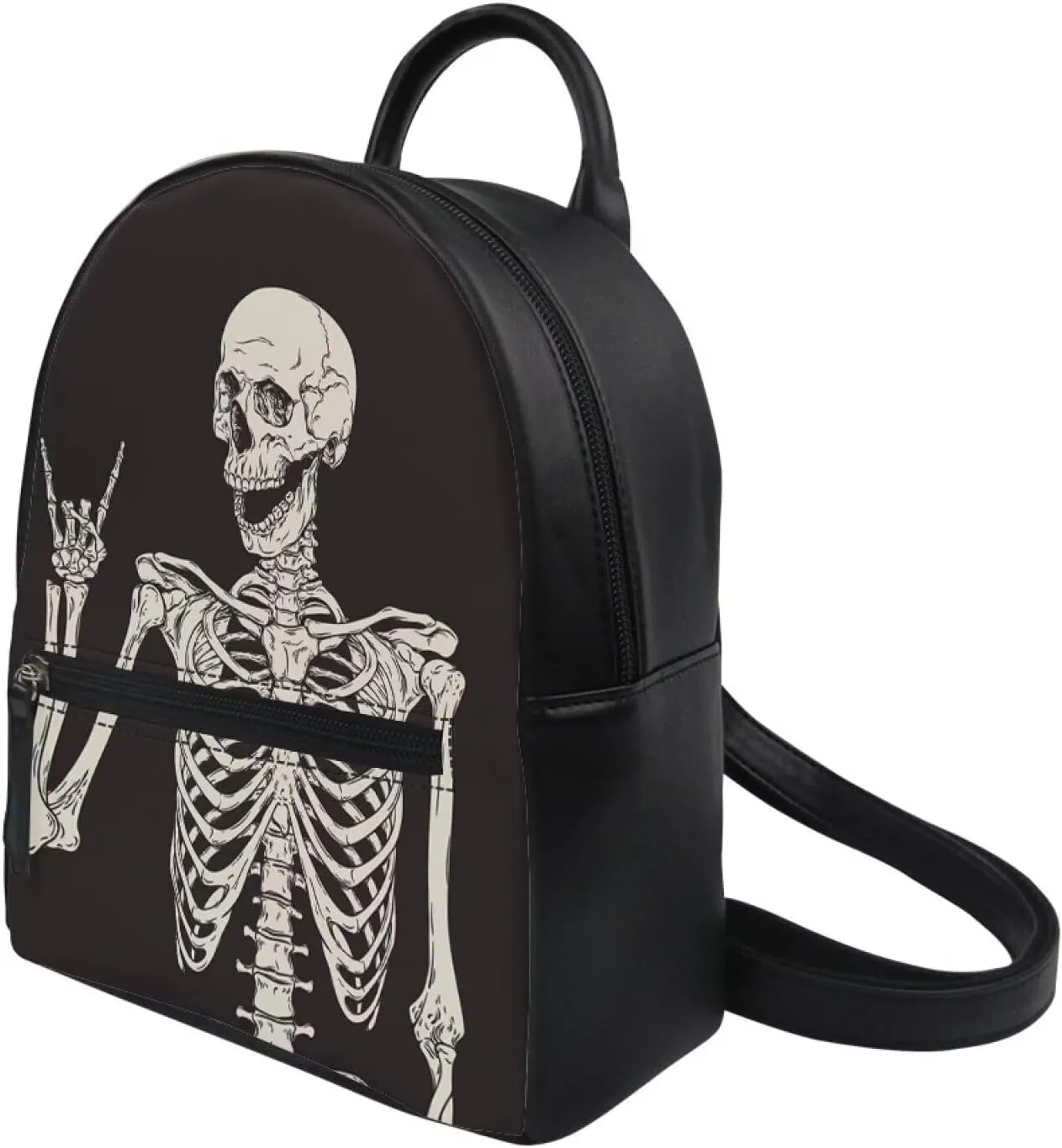 Beginterest Funny Skull Mini Backpack Purse for Women Shoulder Bag Gothic Hippie Skeleton Daypack Small Travel Shopping Bag Handbag Tote Black