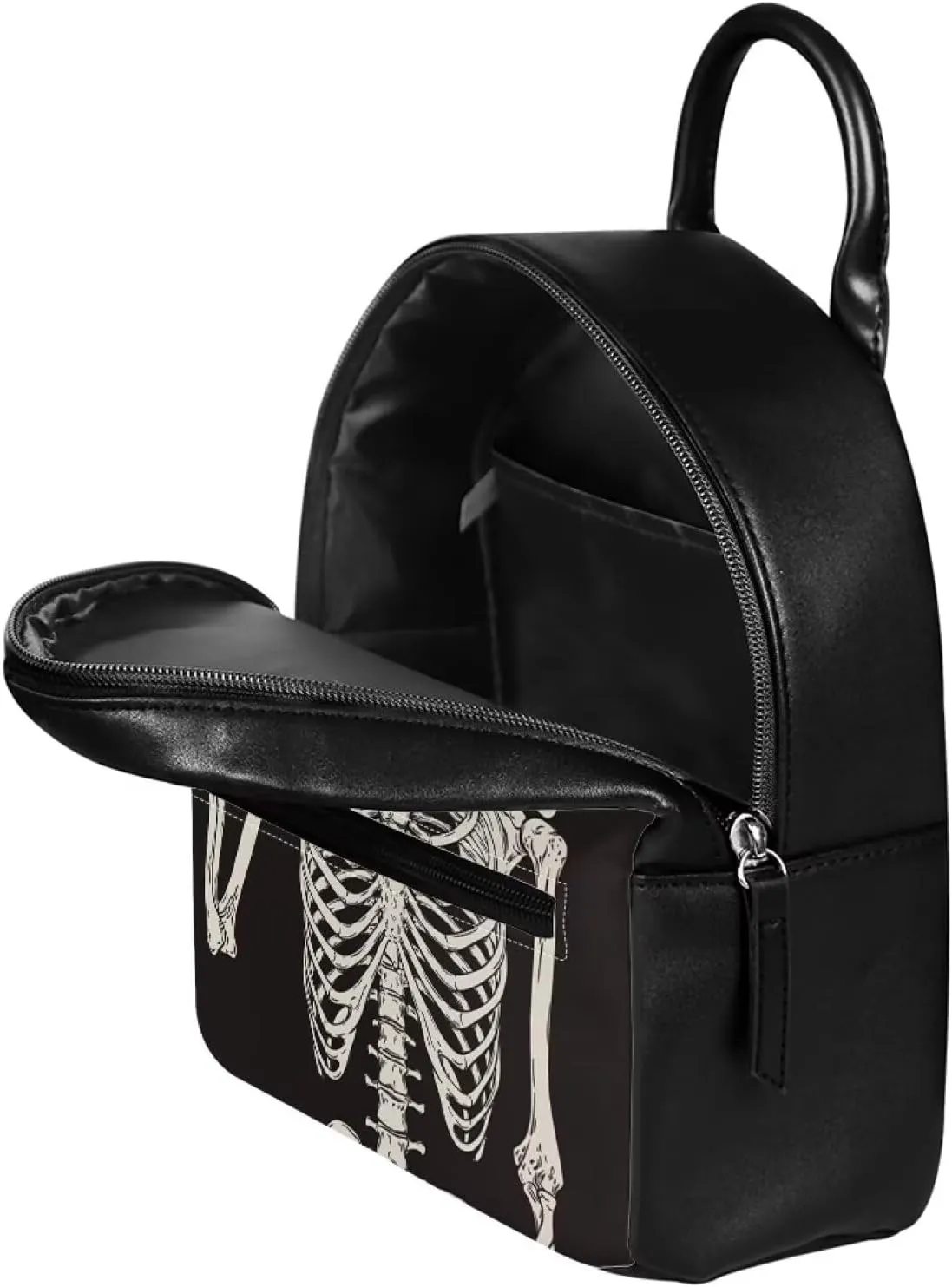 Beginterest Funny Skull Mini Backpack Purse for Women Shoulder Bag Gothic Hippie Skeleton Daypack Small Travel Shopping Bag Handbag Tote Black