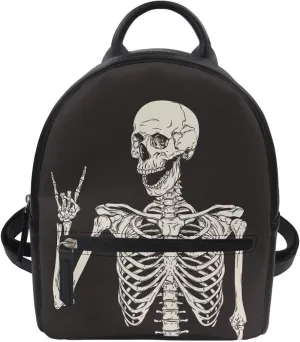 Beginterest Funny Skull Mini Backpack Purse for Women Shoulder Bag Gothic Hippie Skeleton Daypack Small Travel Shopping Bag Handbag Tote Black