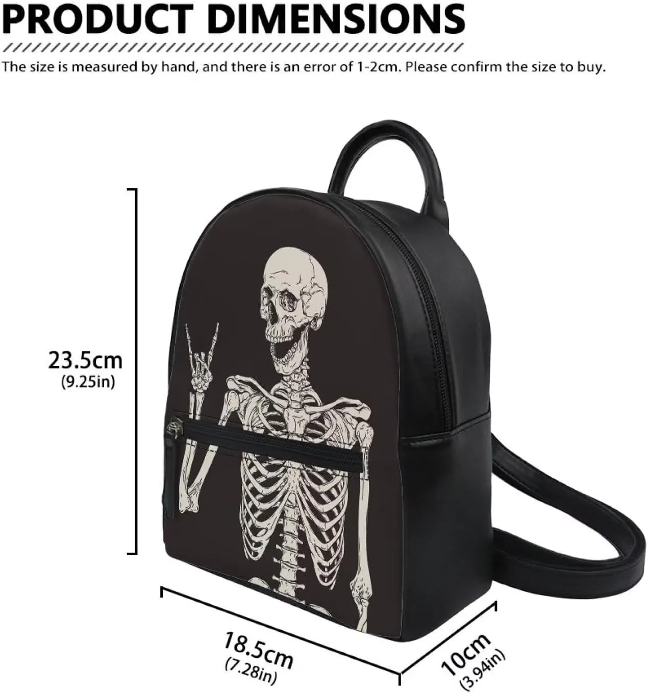 Beginterest Funny Skull Mini Backpack Purse for Women Shoulder Bag Gothic Hippie Skeleton Daypack Small Travel Shopping Bag Handbag Tote Black