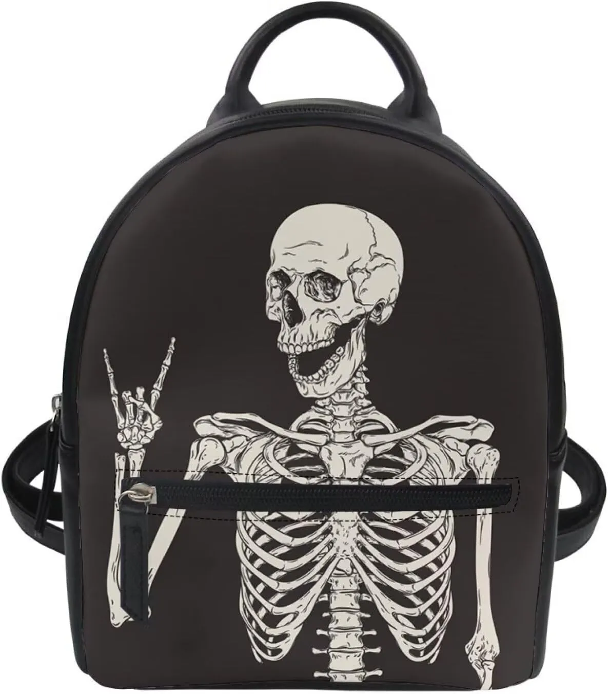 Beginterest Funny Skull Mini Backpack Purse for Women Shoulder Bag Gothic Hippie Skeleton Daypack Small Travel Shopping Bag Handbag Tote Black