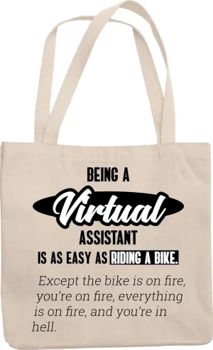 Being A Virtual Assistant Is As Easy As Riding A Bike. Humor Reusable Tote Bag For Virtual Or Personal Assistants Or Home-Based Online Workers