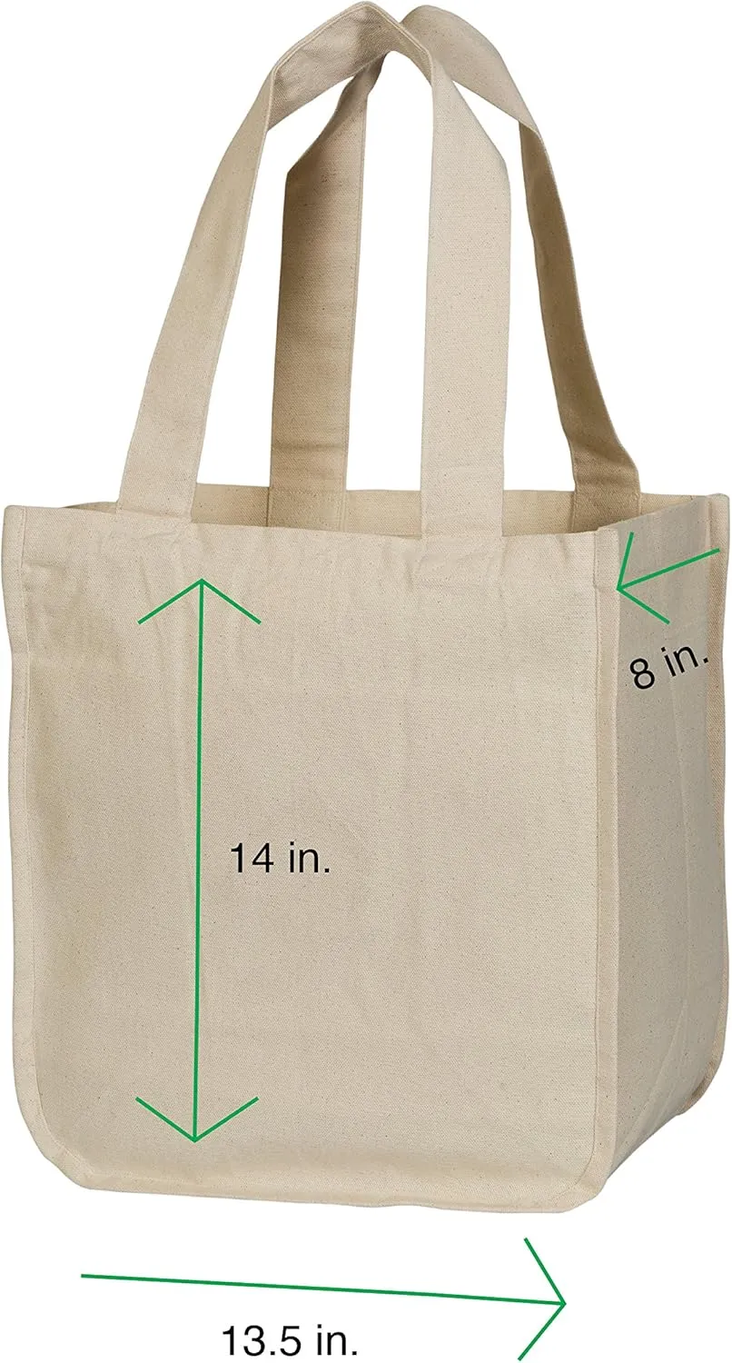Best Canvas Grocery Shopping Bags with Handles and Bottle Sleeves - Organic Cotton, Washable and Eco-friendly Cloth Grocery Totes - Reusable Shopping Grocery Bags (3 Bags)