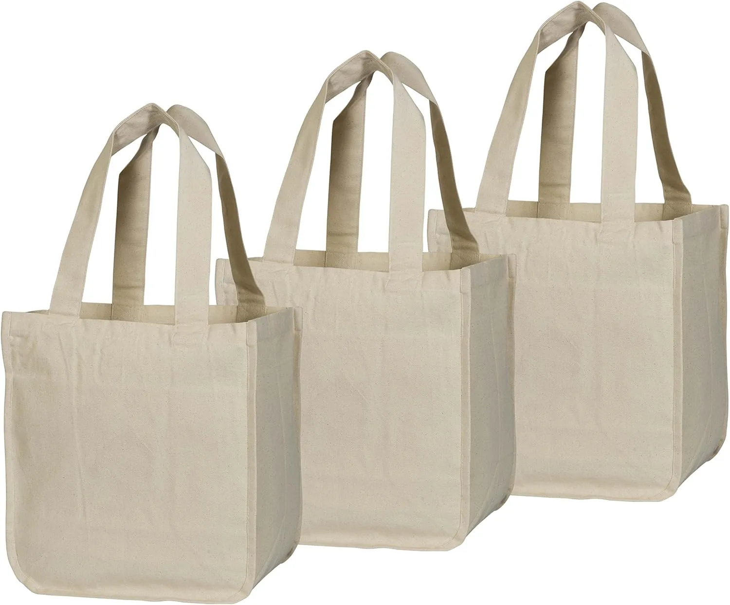 Best Canvas Grocery Shopping Bags with Handles and Bottle Sleeves - Organic Cotton, Washable and Eco-friendly Cloth Grocery Totes - Reusable Shopping Grocery Bags (3 Bags)