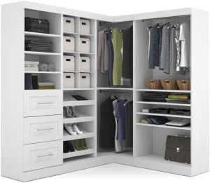 Bestar Walk-In Closet Organizer System 83-inch with Drawers for Bedroom, Entryway, Mudroom, Pur Collection, Modern, White