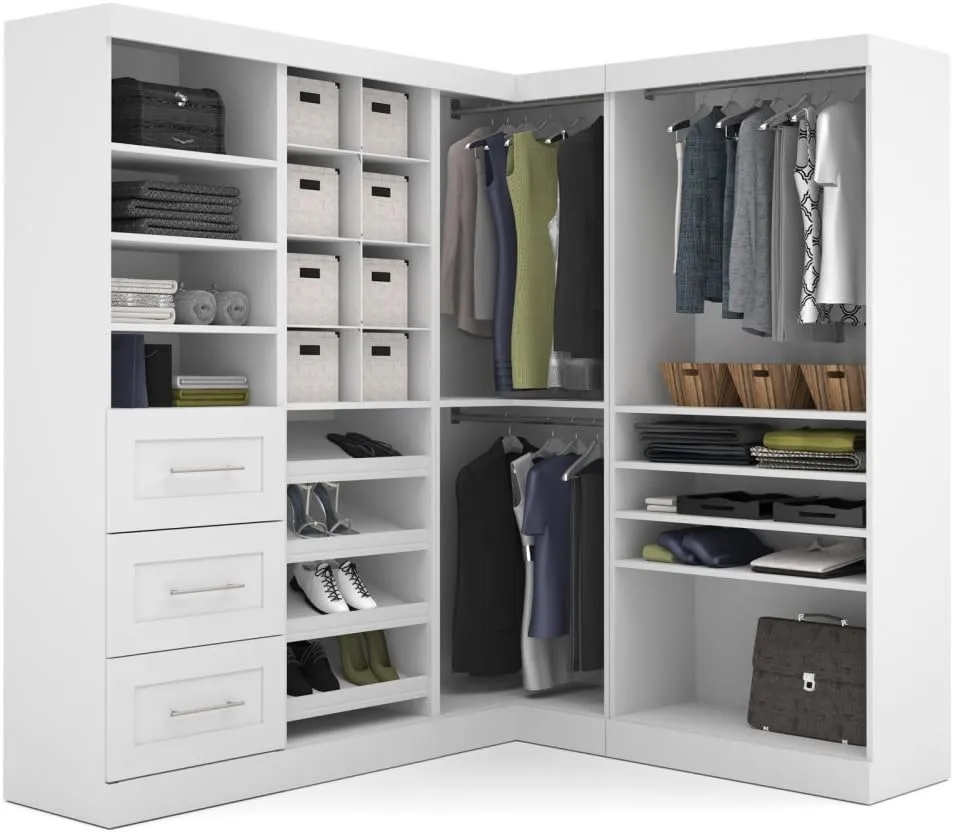 Bestar Walk-In Closet Organizer System 83-inch with Drawers for Bedroom, Entryway, Mudroom, Pur Collection, Modern, White