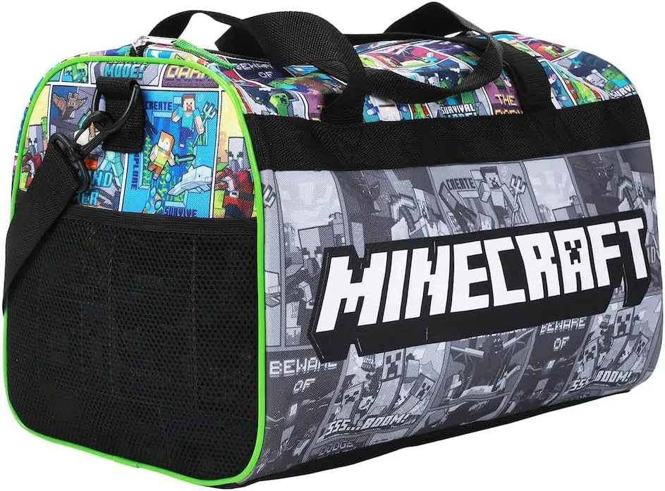 Bioworld Minecraft Creeper Youth 4-Piece Travel Set-14 Carry-on, Duffle Bag, and Luggage Tag Set