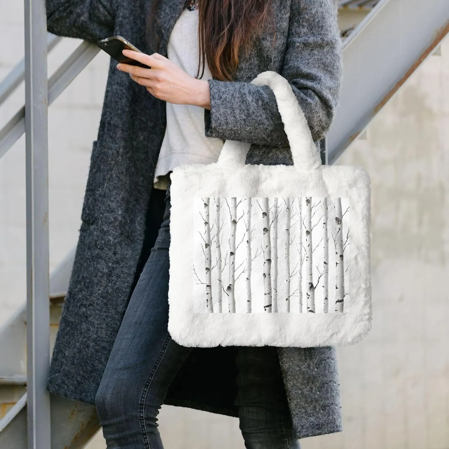 Birch Tree Plush Handbag, Comfortable Touch, Stylish And Compact, Suitable For Daily Travel