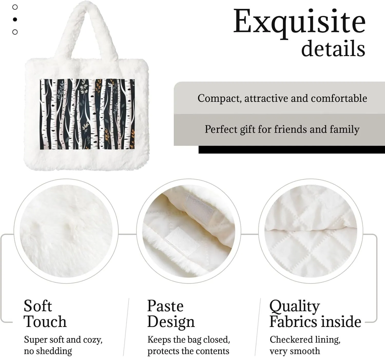 Birch Tree Plush Handbag, Comfortable Touch, Stylish And Compact, Suitable For Daily Travel
