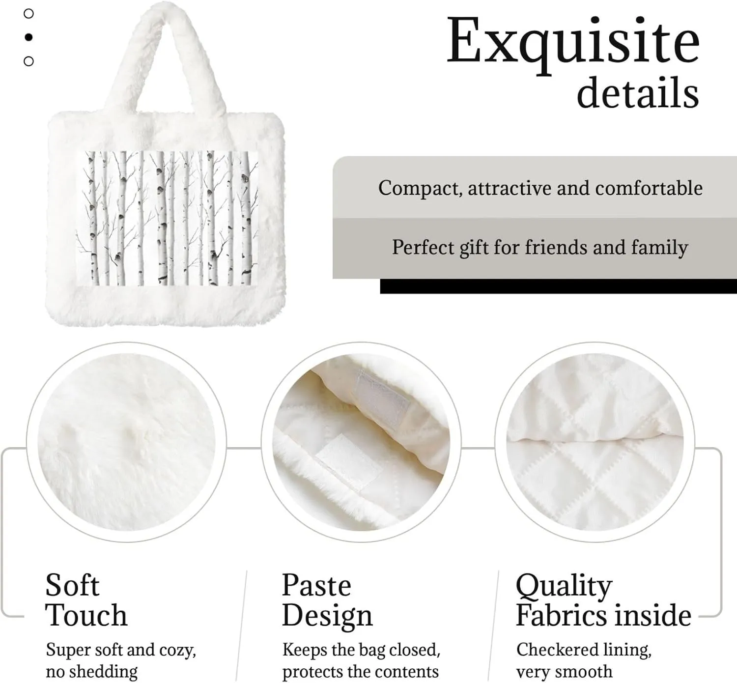 Birch Tree Plush Handbag, Comfortable Touch, Stylish And Compact, Suitable For Daily Travel