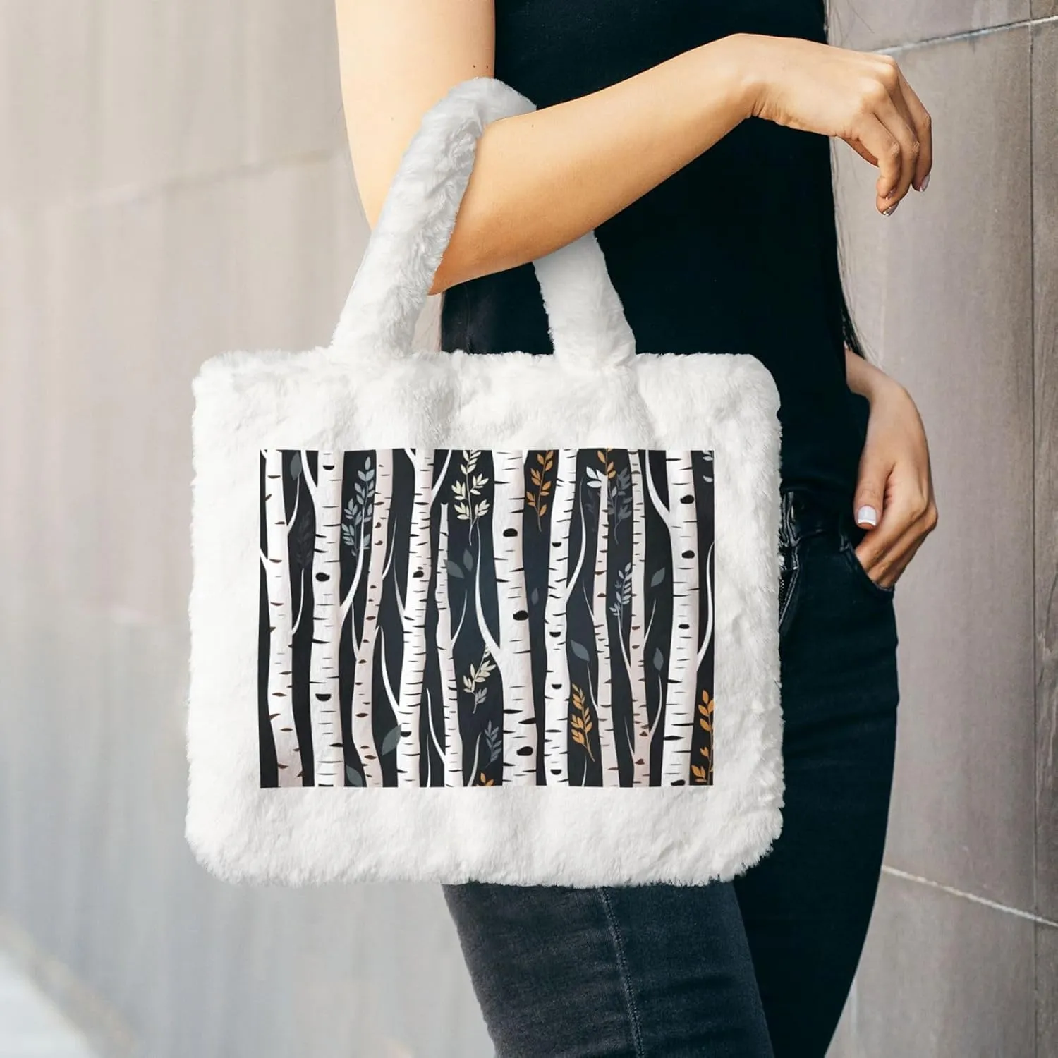 Birch Tree Plush Handbag, Comfortable Touch, Stylish And Compact, Suitable For Daily Travel