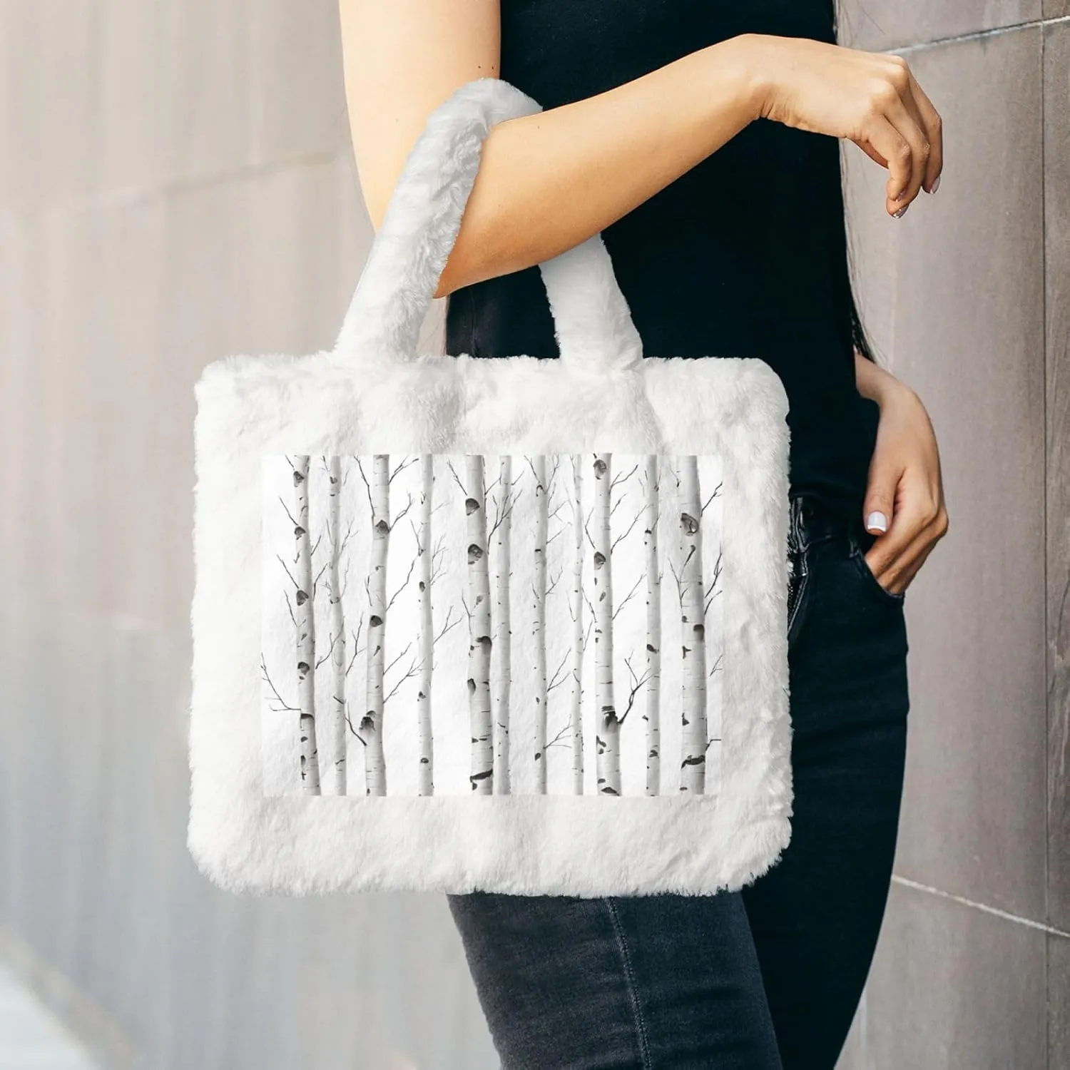Birch Tree Plush Handbag, Comfortable Touch, Stylish And Compact, Suitable For Daily Travel
