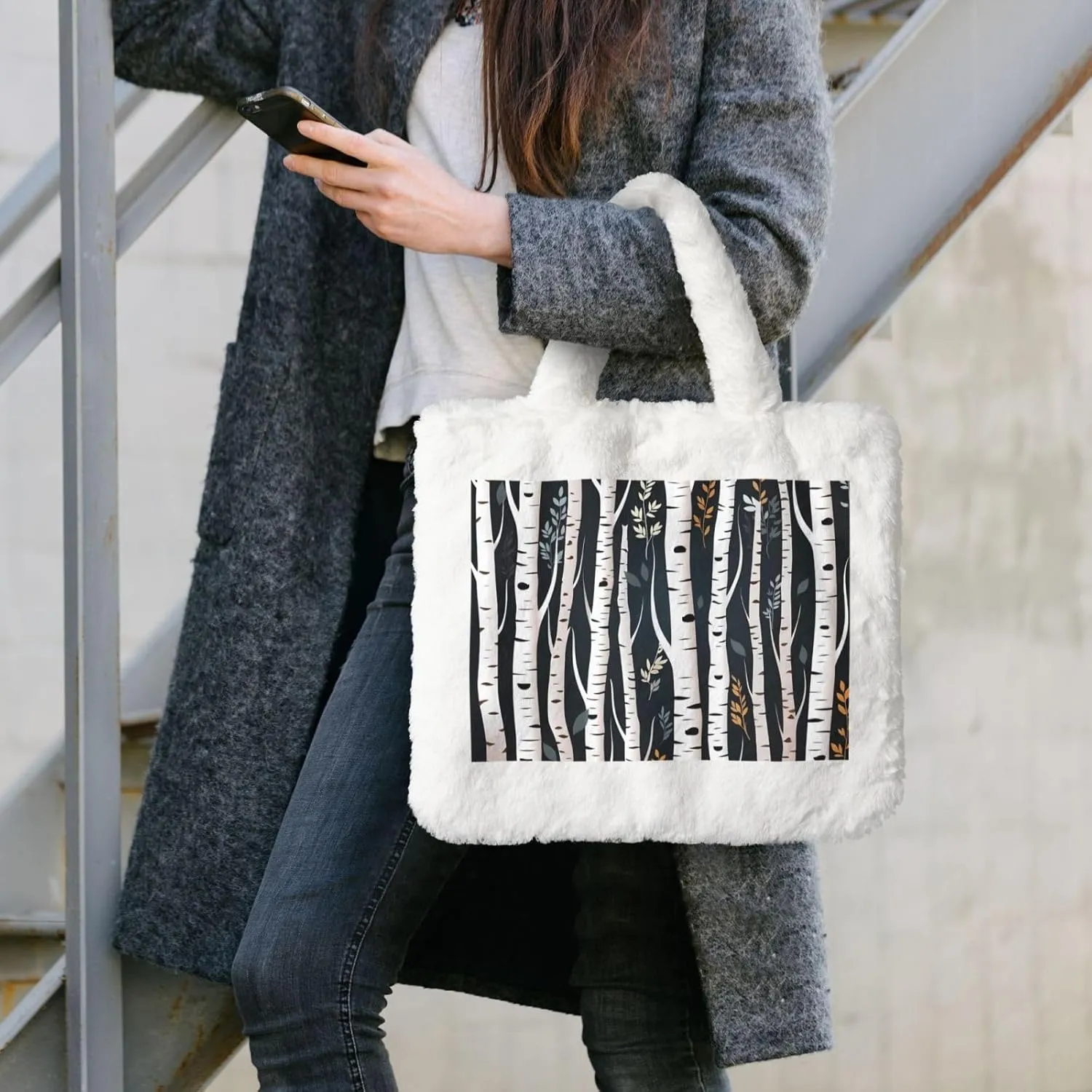 Birch Tree Plush Handbag, Comfortable Touch, Stylish And Compact, Suitable For Daily Travel